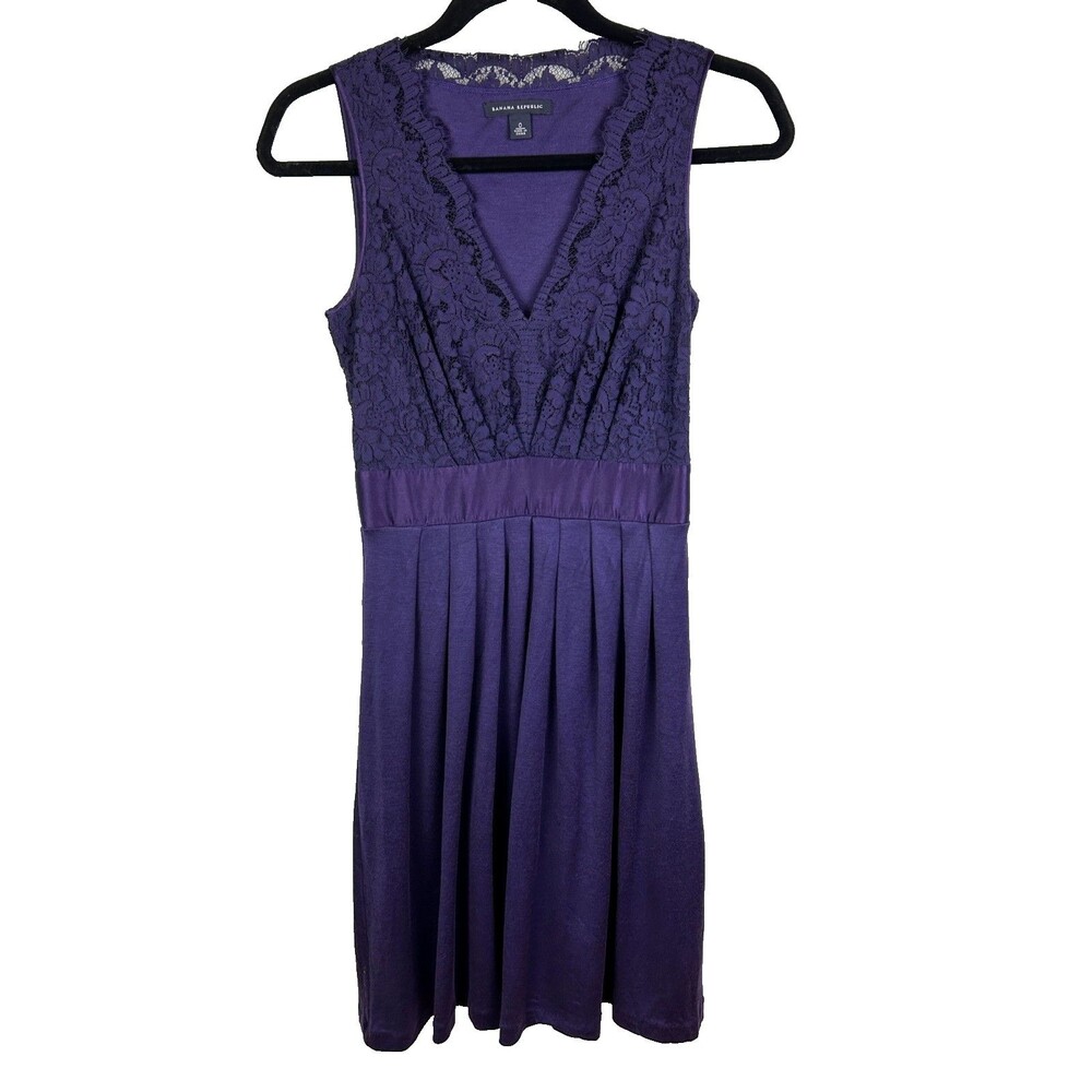 Banana Republic Plum Purple Silk & Cotton Lace Crossover Top Cocktail Dress sz 0